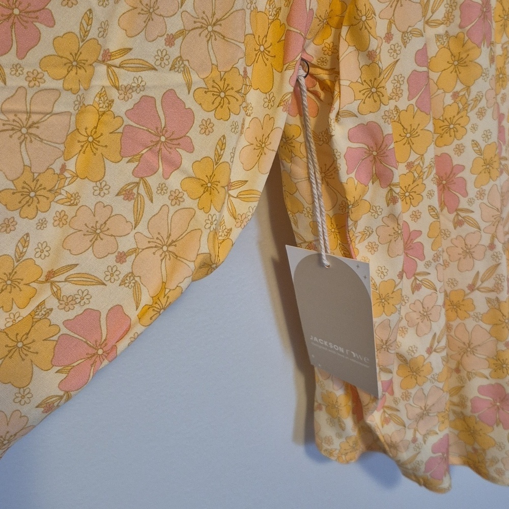 Jackson Rowe Floral Pintuck Peasant Blouse in Yellow & Pink - Picture 7 of 11